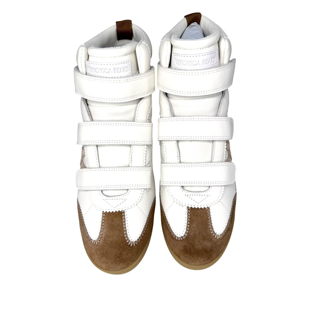 Veronica Beard White Leather Brown Suede High Top Wedge Sneakers Womens 8.5 NIB - Picture 3 of 9